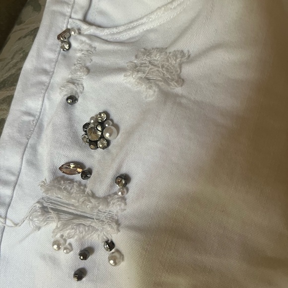 White Studded Denim Shorts - Picture 4 of 9